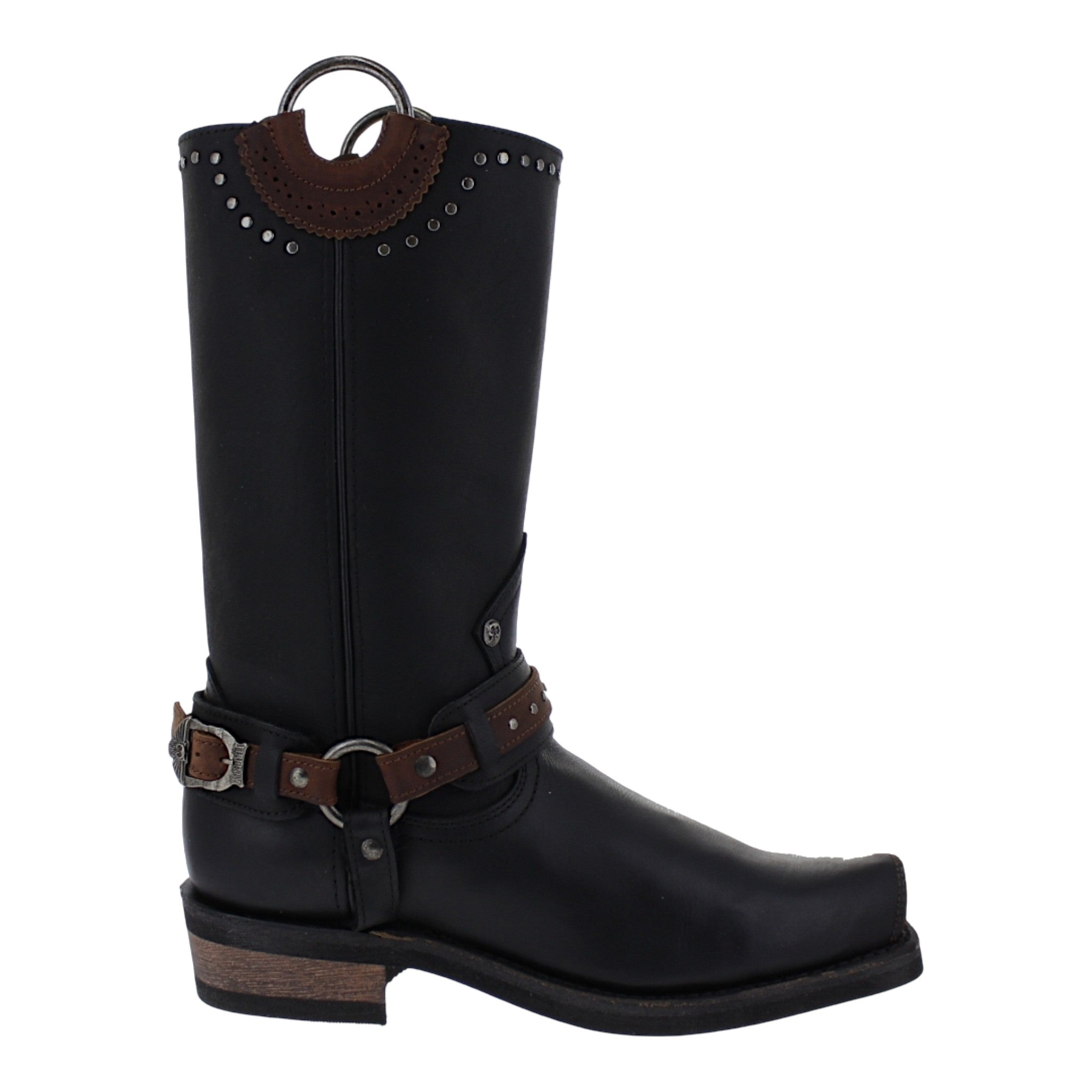 Botas chopper motociclista Liberty con argollas y trompa de puerco vista lateral