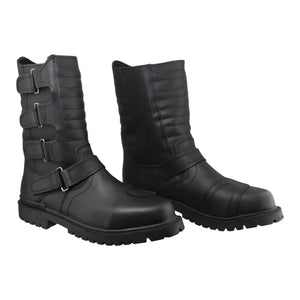 Botas motociclista negras V-2.0 – piel genuina, suela anti-slip cosida y diseño robusto para máxima resistencia