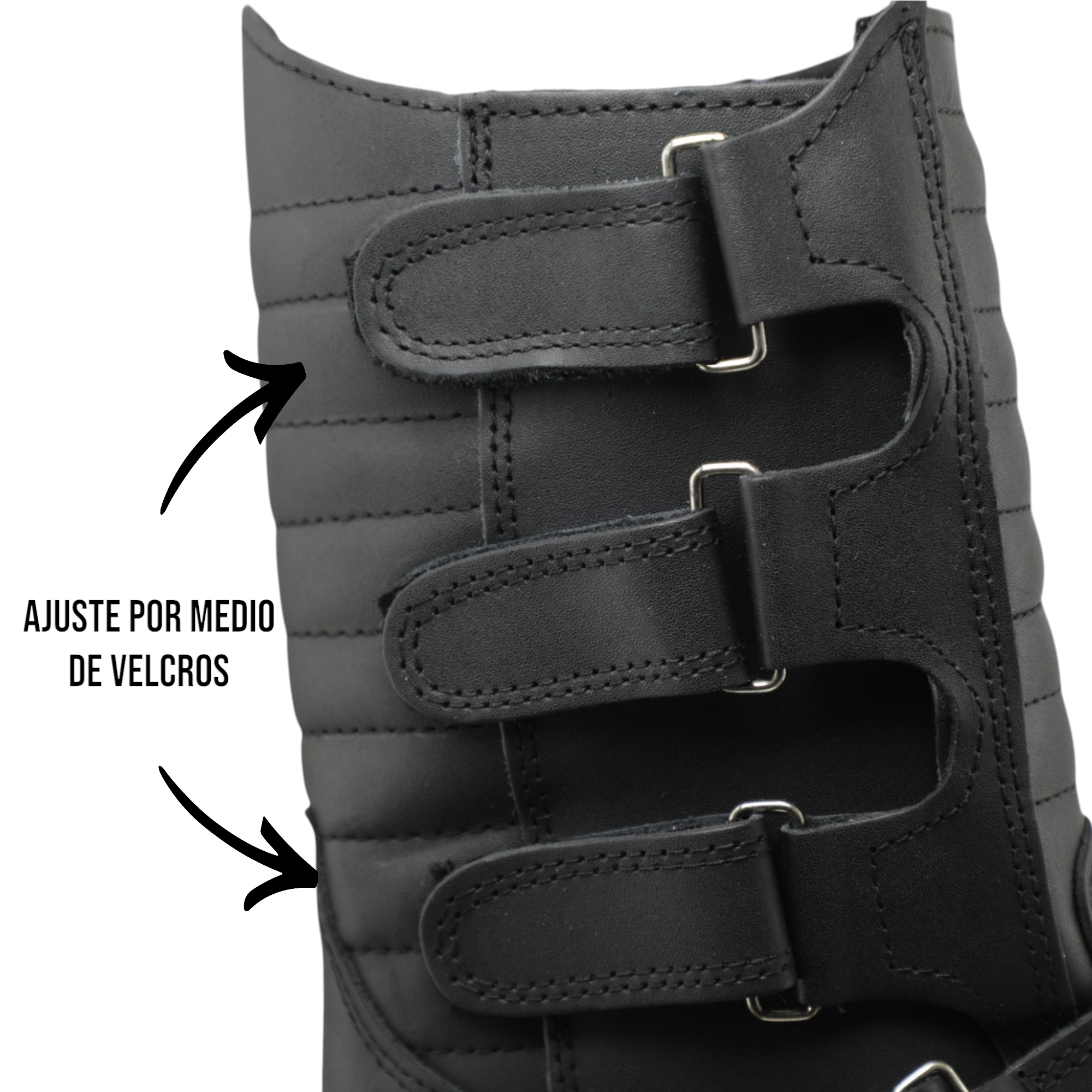 Botas motociclista V-2.0 de piel genuina con 4 broches de ajuste seguro, estilo biker resistente y protección para rodar con confianza