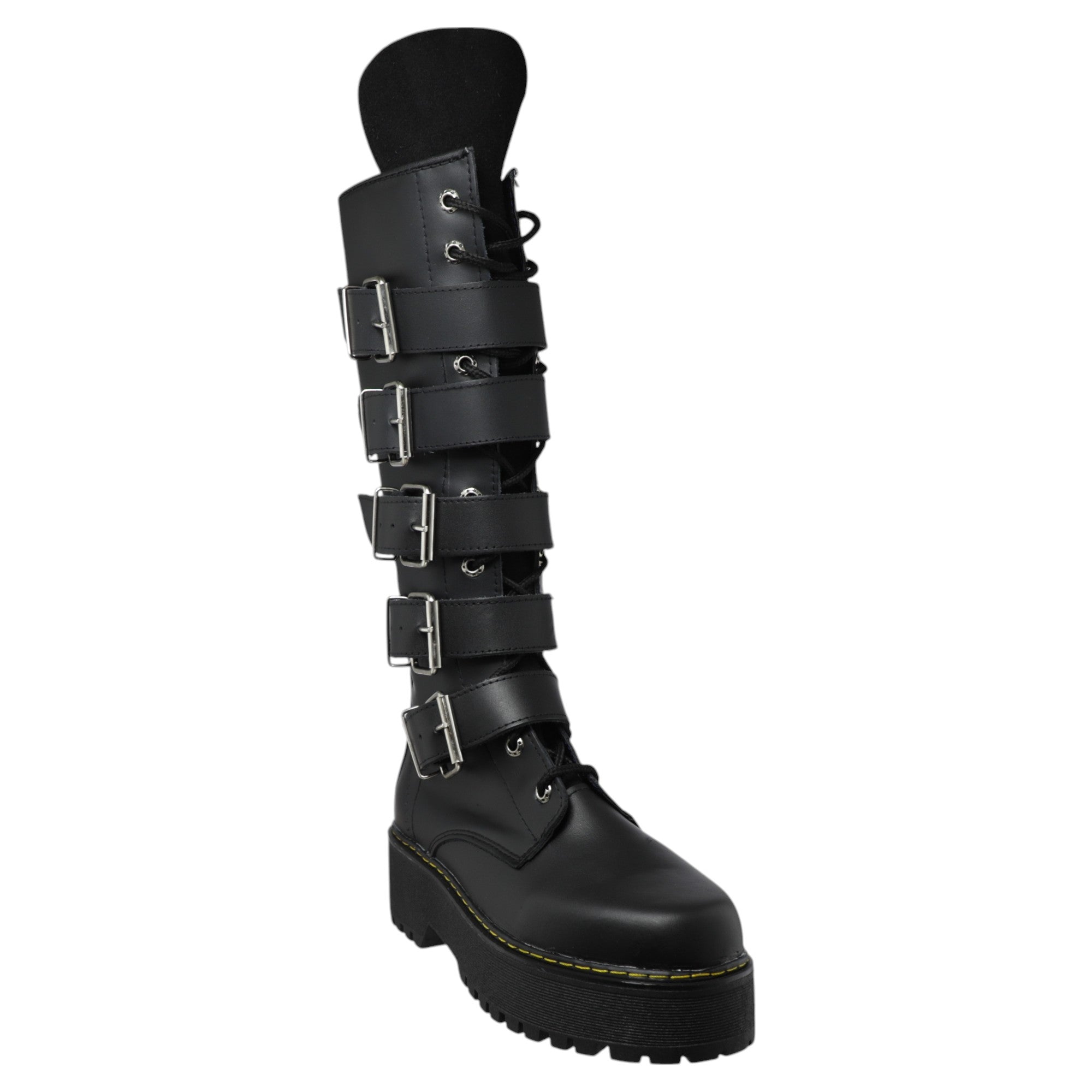 Botas Dark Góticas 7041 Suela Rayas Piel Metaleras Punck Rockeras Negro