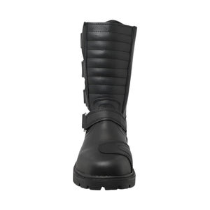Vista frontal botas biker V-2.0 – estilo motociclista en piel negra, ajuste firme y diseño imponente