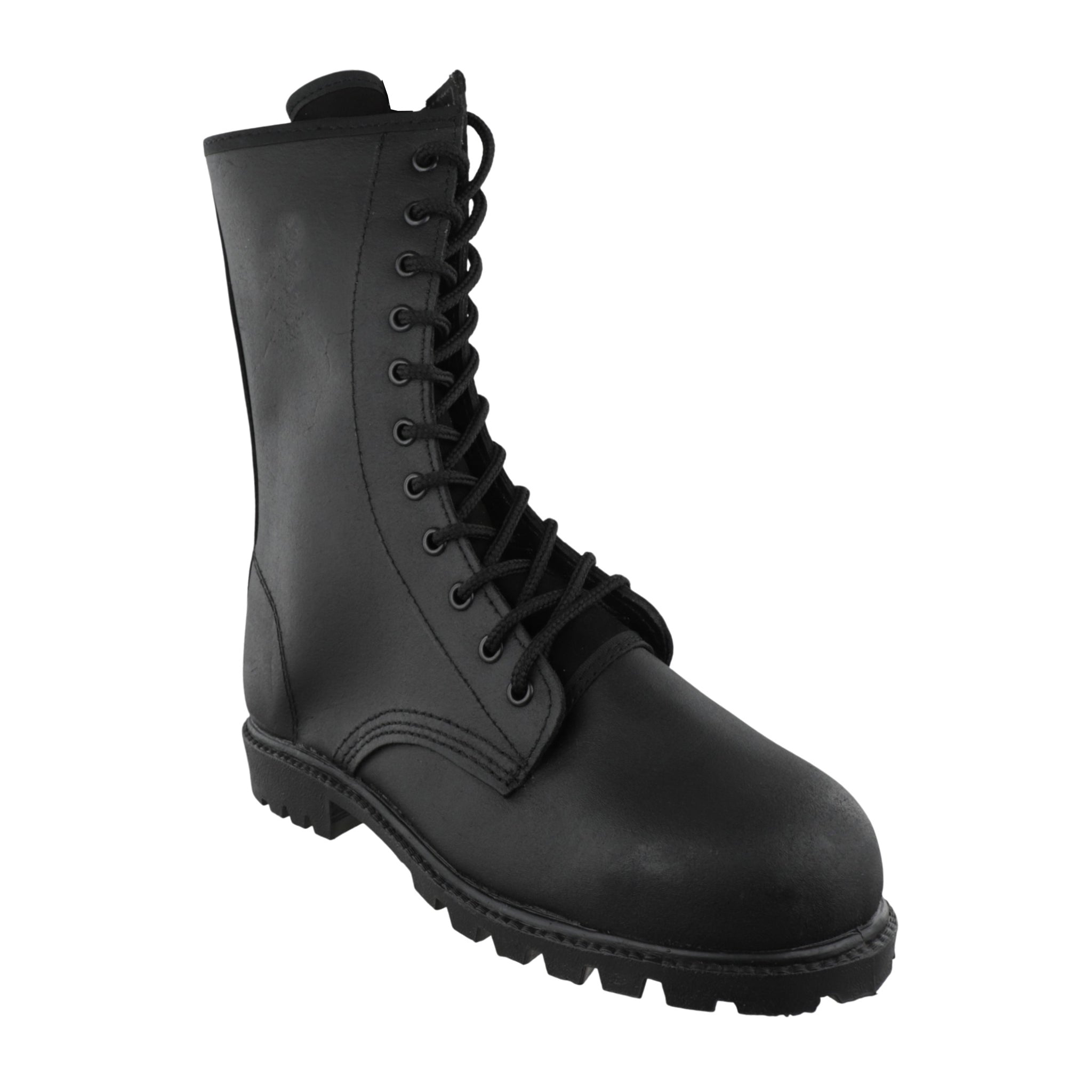 Botas tácticas 500 piel carnaza negro con casco y cierre lateral