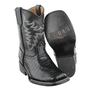 Botas western para niño en color negro con tubo bordado estilo clásico