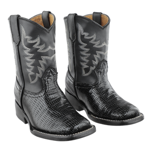 Bota vaquera infantil color negro con diseño imitación armadillo vista frontal