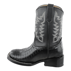 Botas western negras para niño con diseño artesanal y grabado armadillo