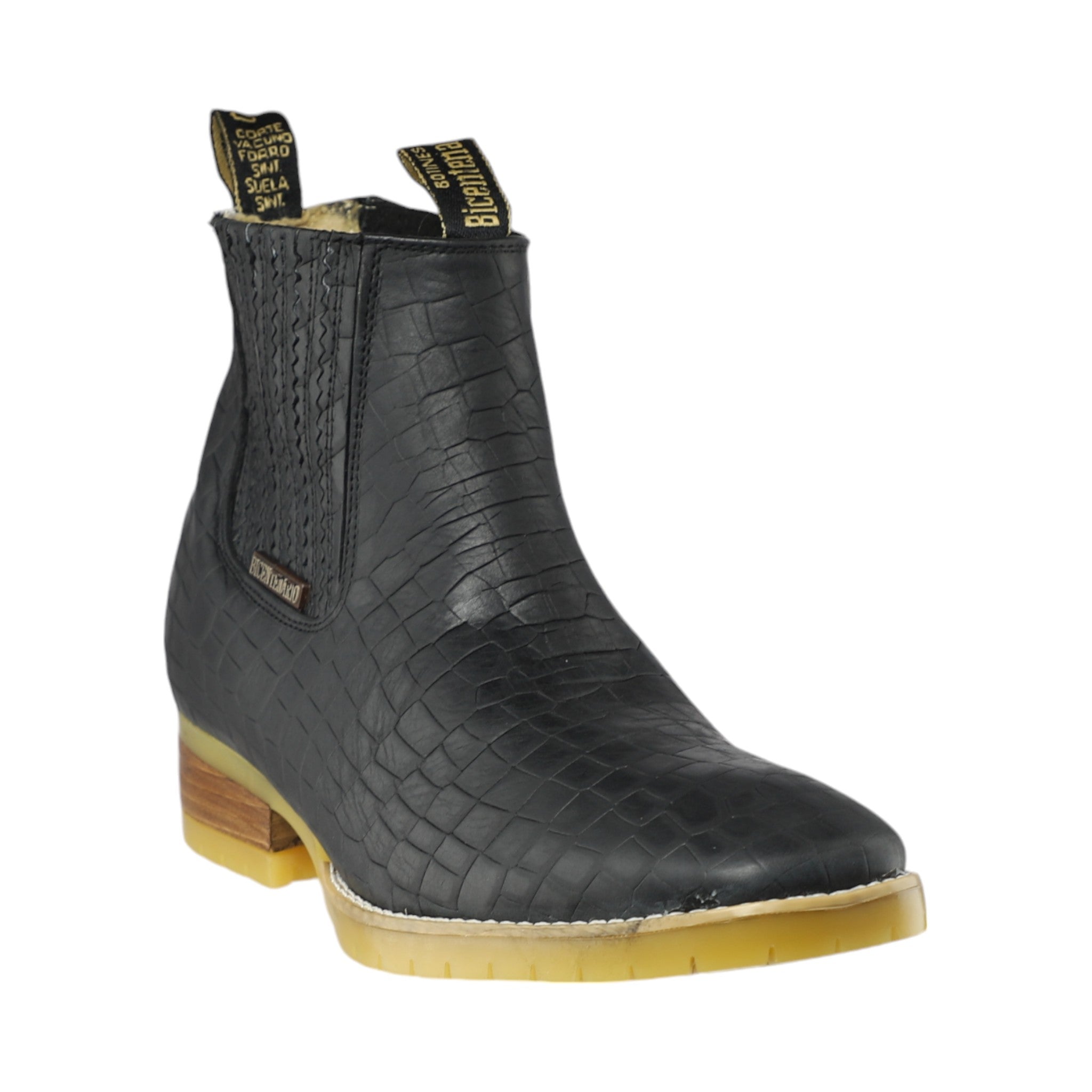Botin Charro Imitacion Panza Cocodrilo Bulldog Suela Tractor Ambar