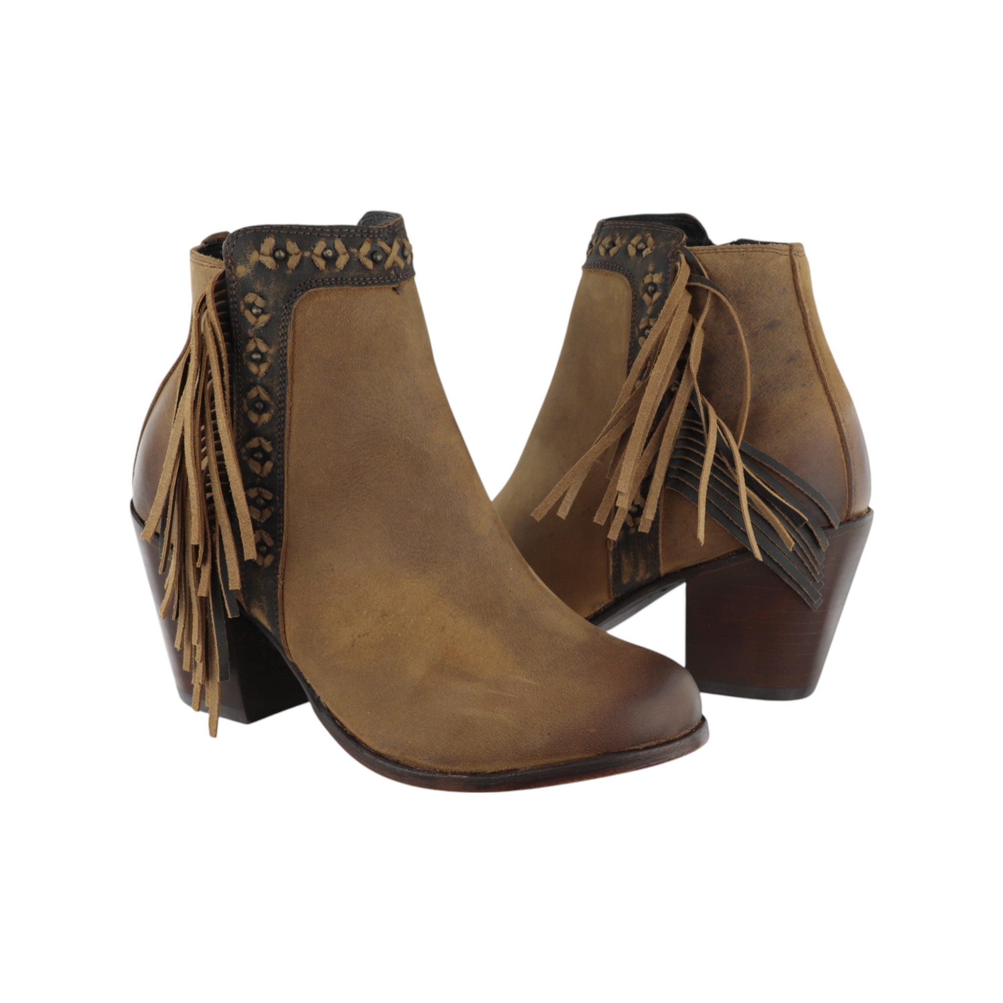 Botin Vaquero Mujer con Tiras de Piel Tacon Alto y Cierre Caborca