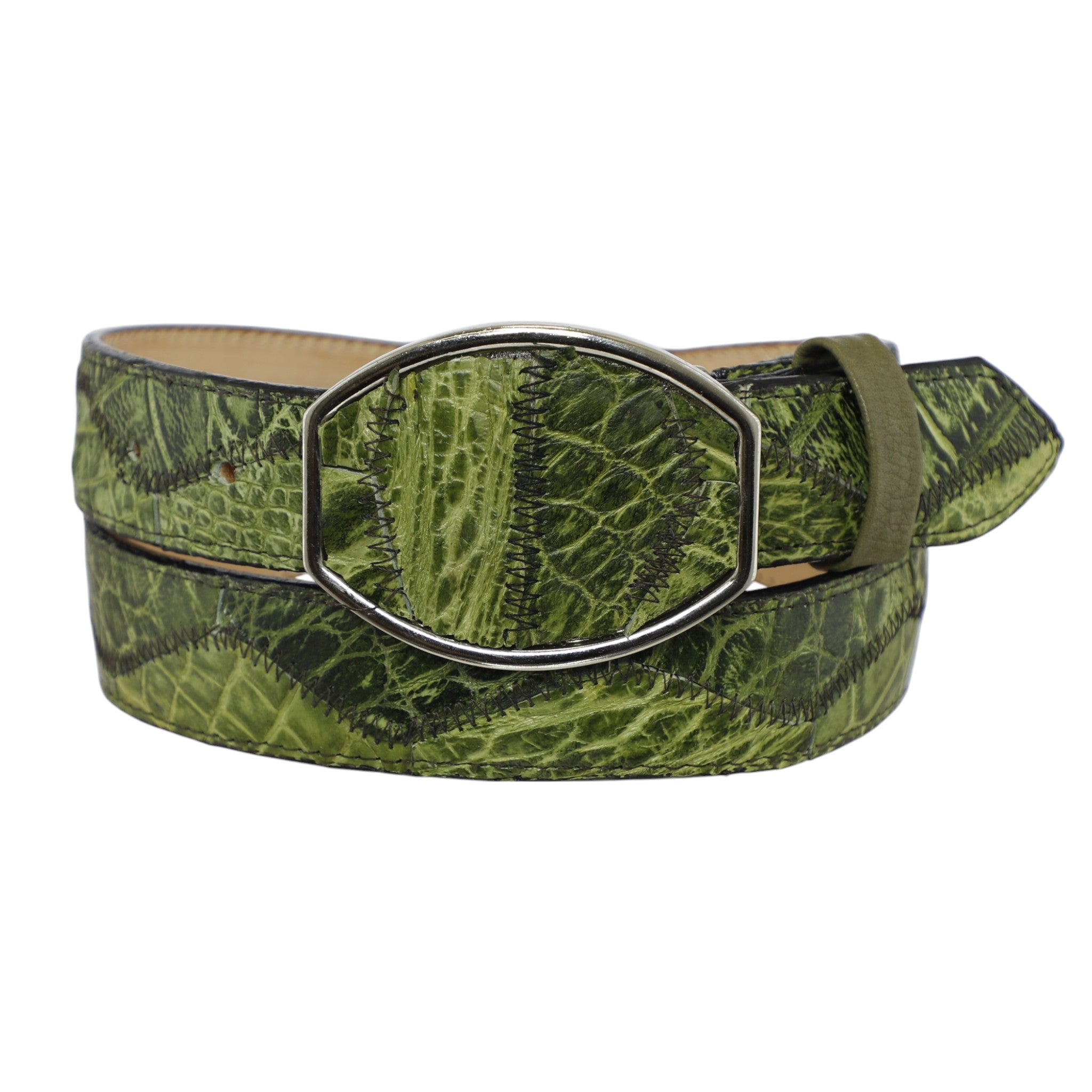 Cinturón Vaquero Cocodrilo Rombos Hebilla Cromada