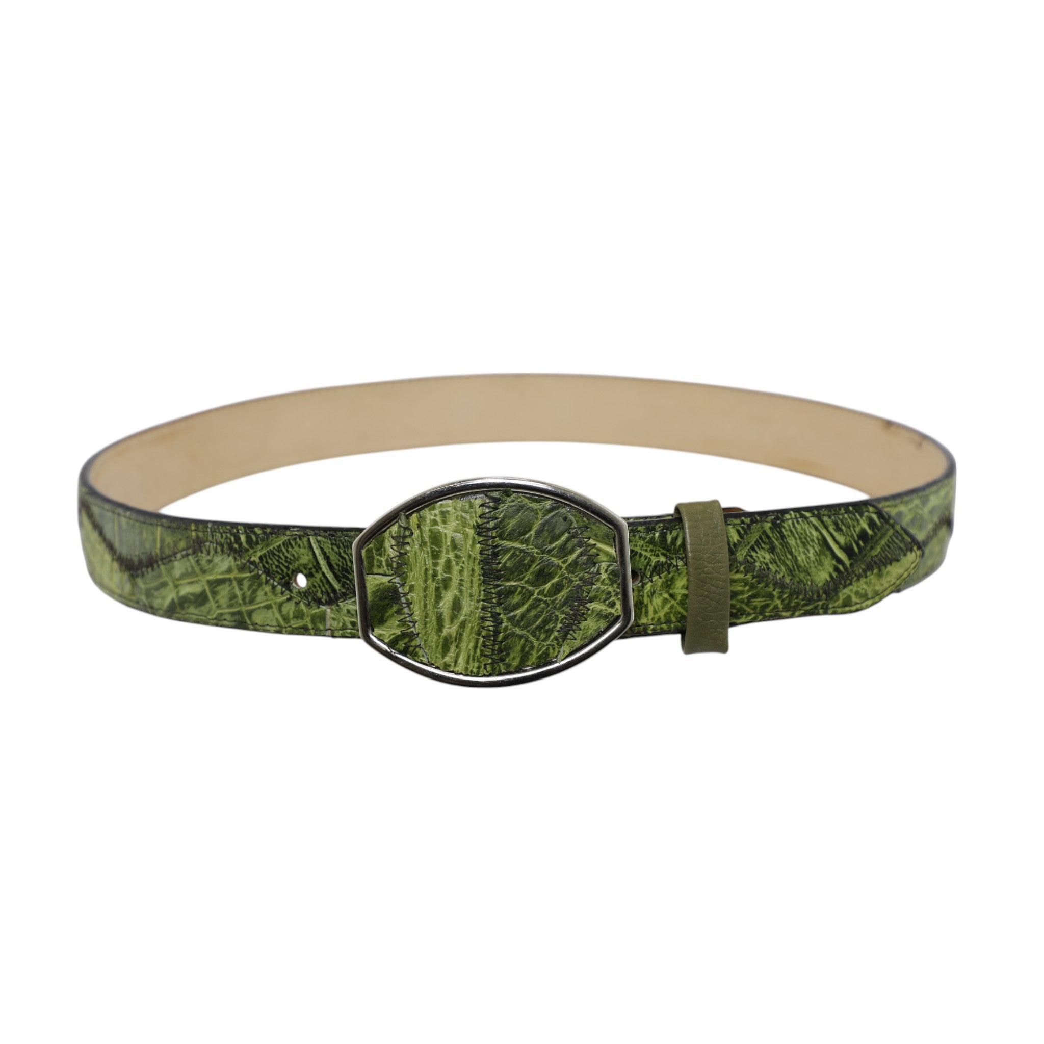 Cinturón Vaquero Cocodrilo Rombos Hebilla Cromada