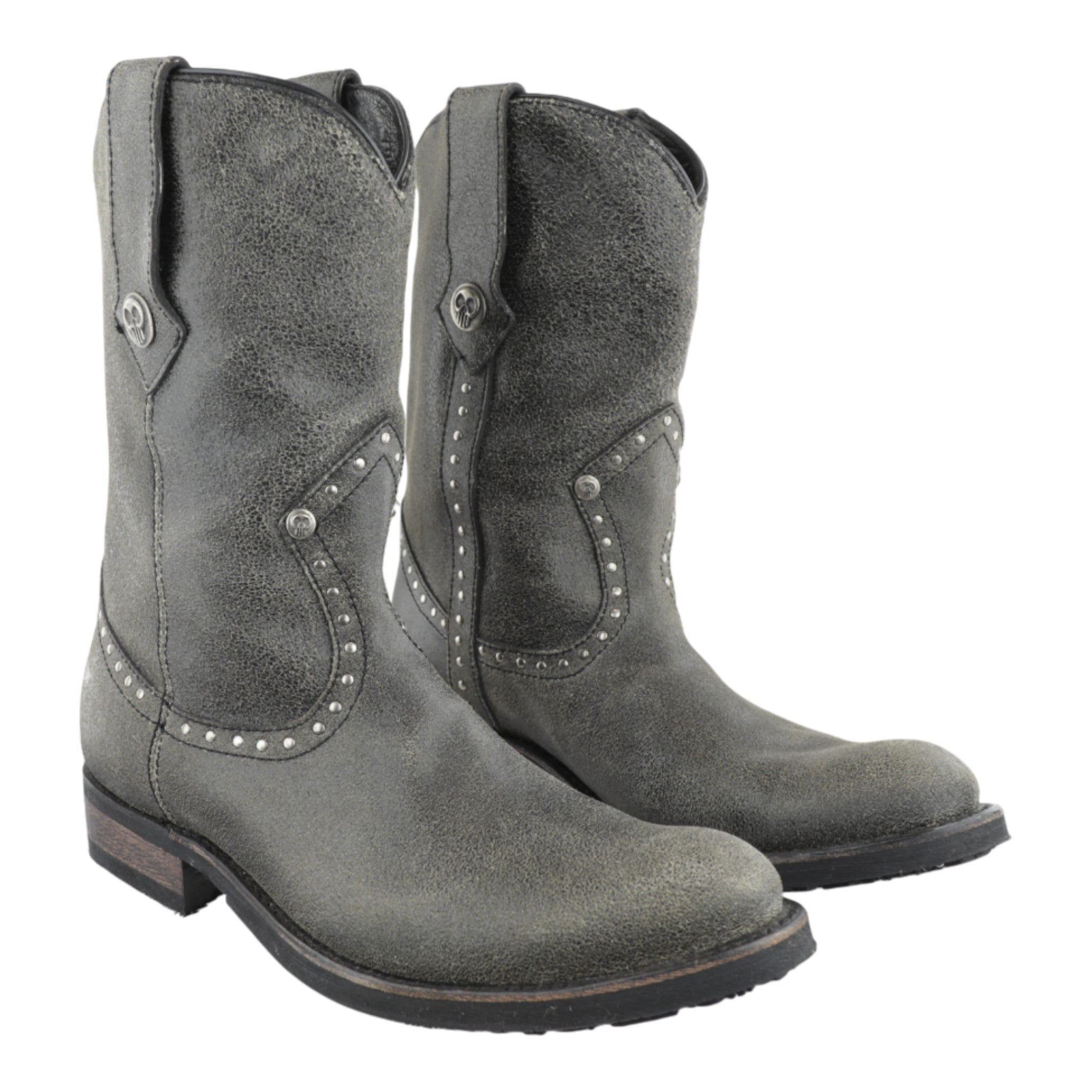 Botas Liberty Roper craquelada con estoperoles y suela biker vista frontal