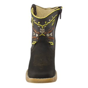 botas vaqueras bebé color café con bordado multicolor vista frontal