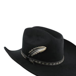 Pluma metálica bicolor oro y plata para sombrero vaquero decoración western