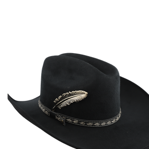 Pluma metálica dorada para sombrero vaquero detalle de accesorio western