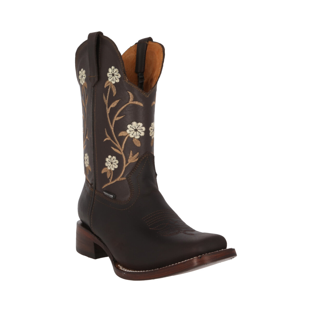 Botas Vaqueras Dama Piel Flores 5050 Chata Suela Vaqueta