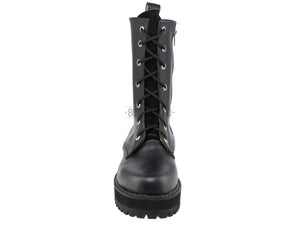 Vista frontal de botas dark góticas de piel genuina, estilo urbano punk metalero