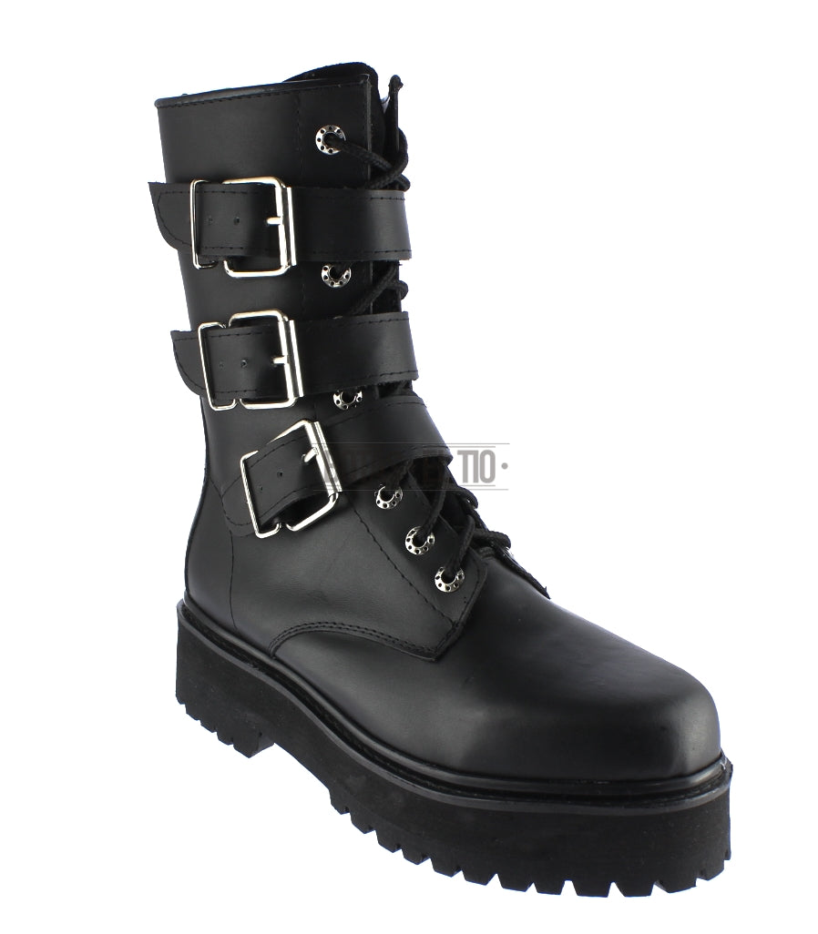 Botas Dark Goticas 3 Hebillas Piel Cierre Metal Dr