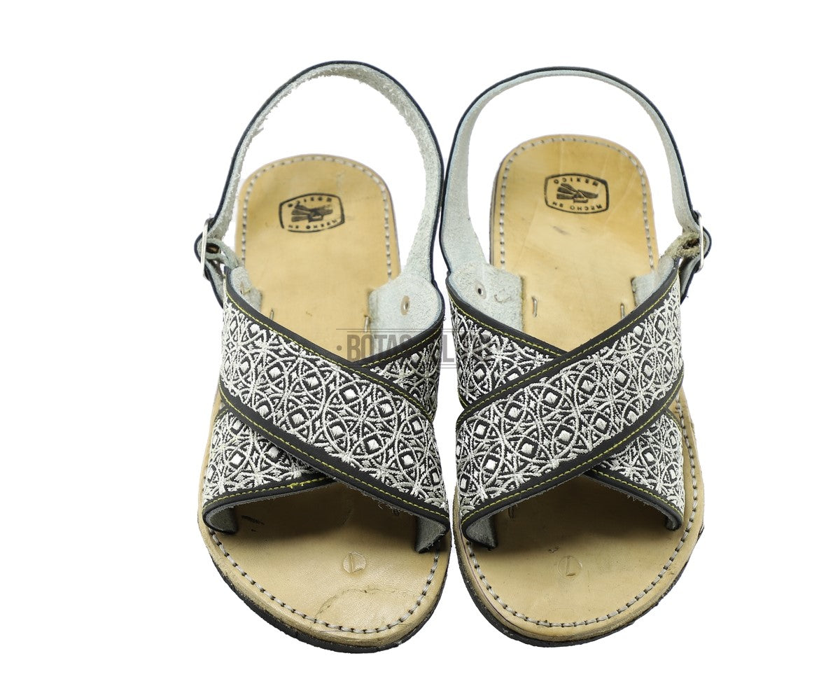 Huarache Artesanal Cruzado Piel Bordado 1000 Aros