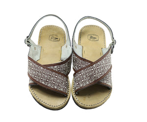 Huarache Artesanal Cruzado Piel Cafe Bordado 1000 Aros