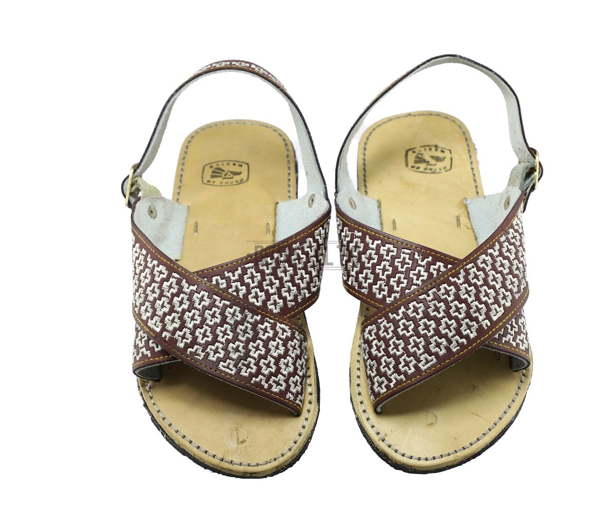 Huarache Artesanal Cruzado Piel Vino Bordado 1000 Cruces Botas el tio