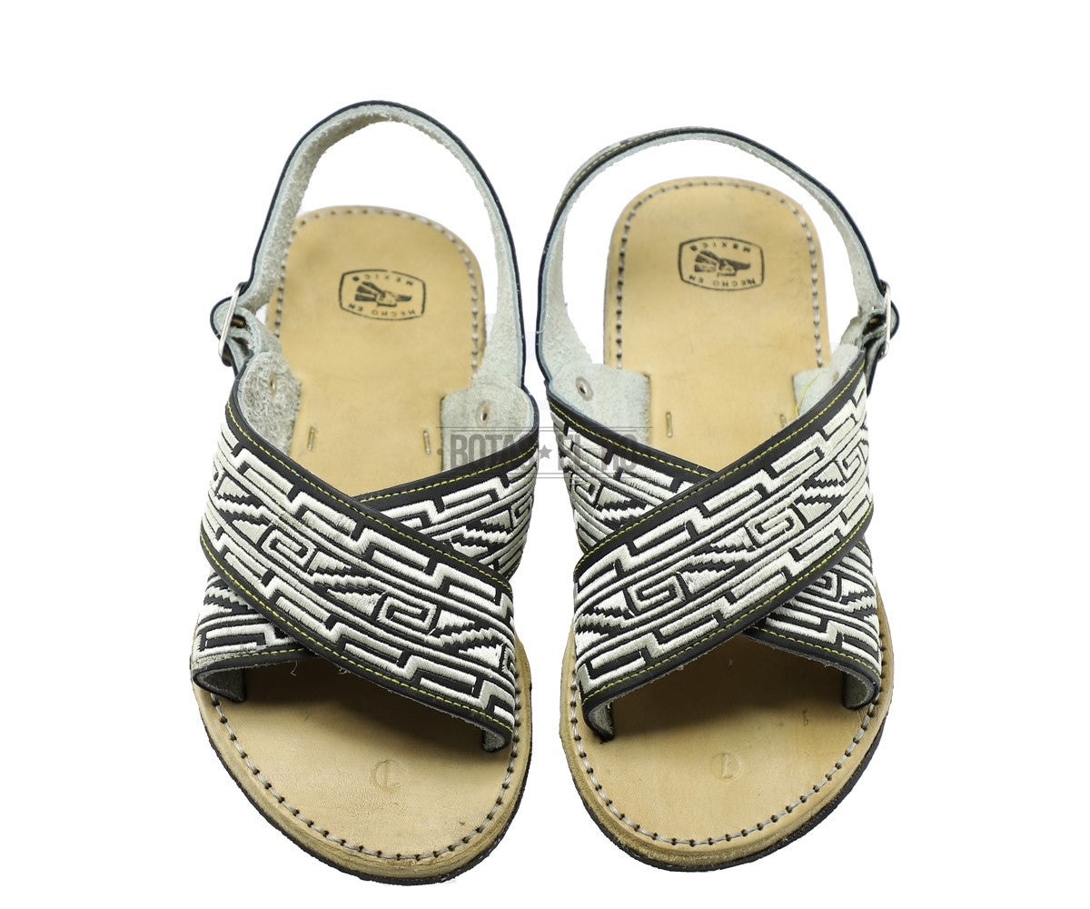 Huarache Artesanal Cruzado Piel Bordado Grecas