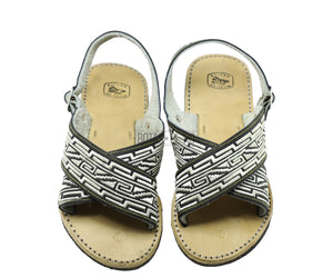 Huarache Artesanal Cruzado Piel Bordado Grecas