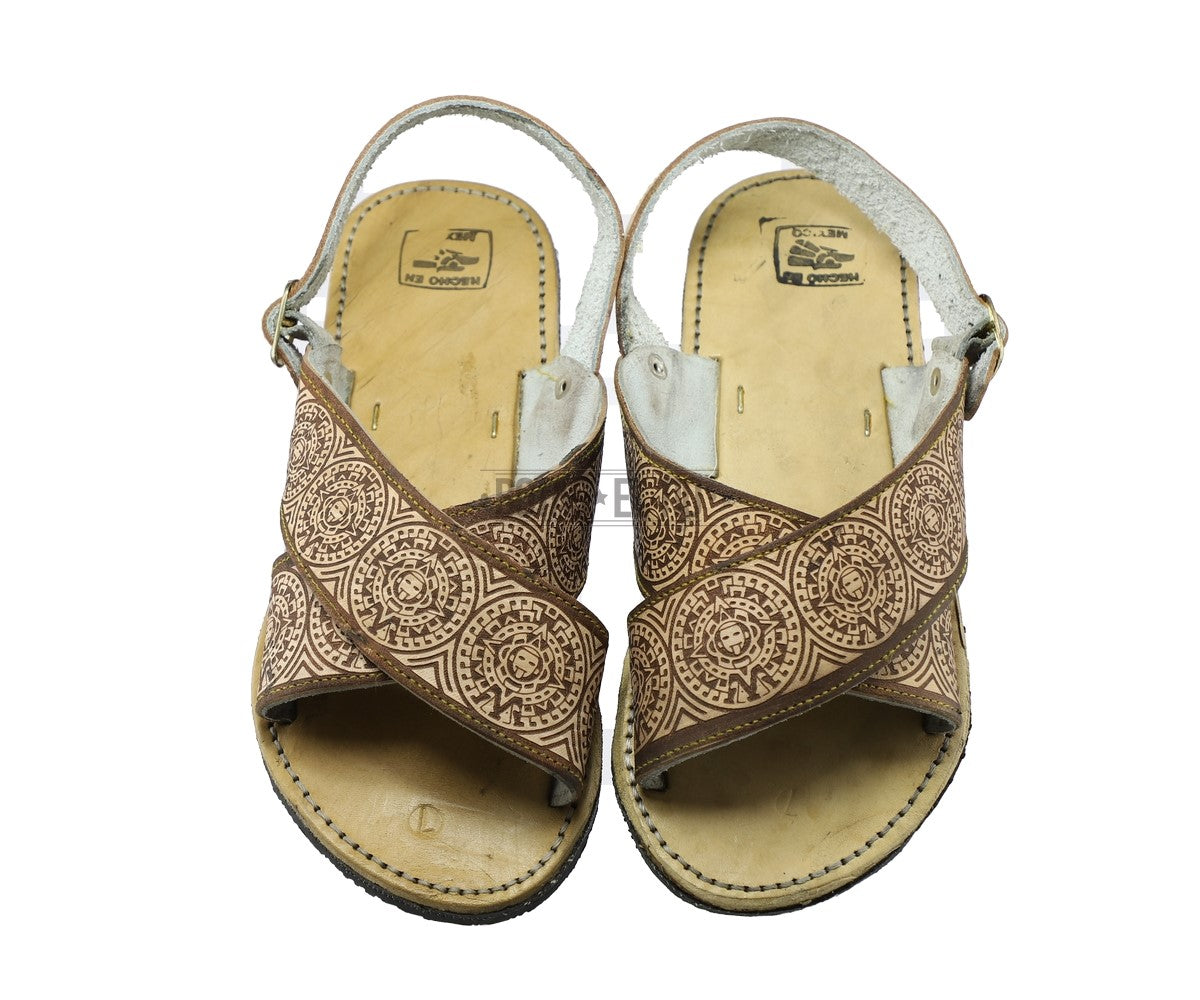 Huarache Cruzado Piel Grabado Laser Calendario Azteca