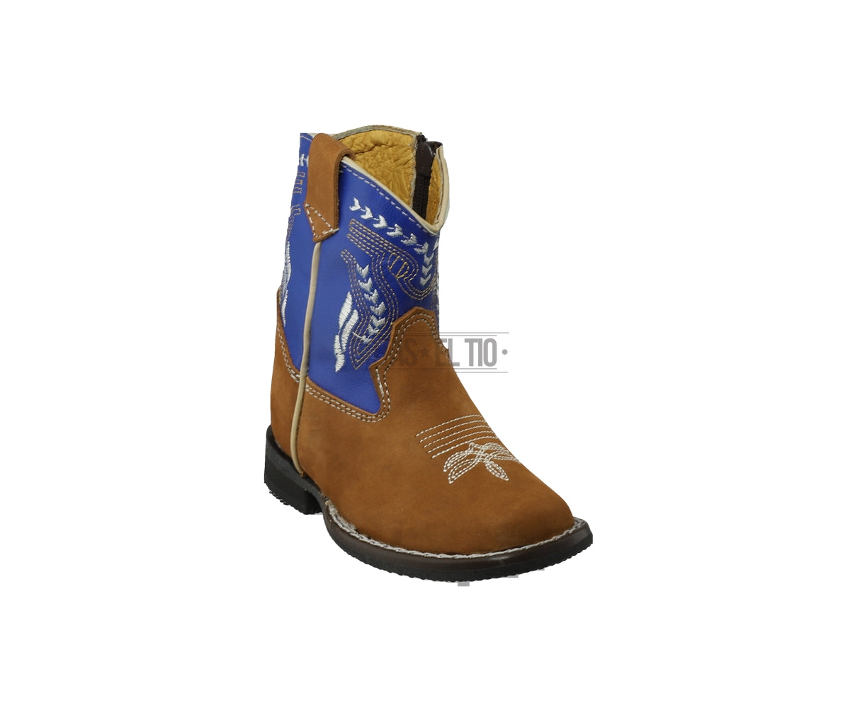 Botas Vaqueras Bebe Piel Chatas Rodeo Cierre Suela Hule azul con miel