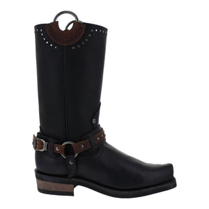 Botas chopper motociclista Liberty con argollas y trompa de puerco vista lateral