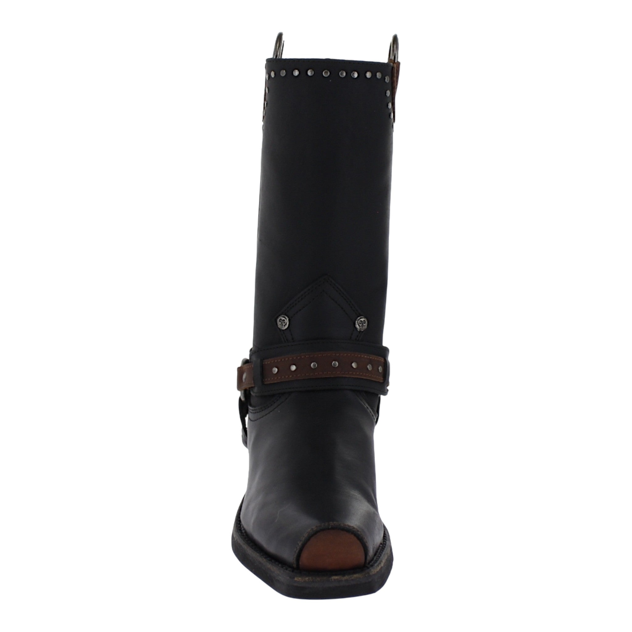 Botas chopper piel negra detalle de estoperoles y argollas metálicas