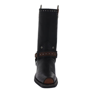 Botas chopper piel negra detalle de estoperoles y argollas metálicas