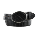 Bota el tio black eel skin belt with diamond pattern and silver buckle.