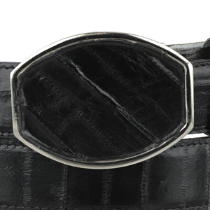 Bota el tio black eel skin belt with rhombus pattern and silver buckle. Exotic leather, western style.