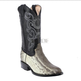 Bota el tio black leather cowboy boot with oval toe and exotic carunga python skin foot. Features artisanal embroidery.