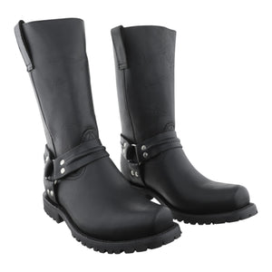 Botas trompa de cochino biker piel negra, par completo vista frontal