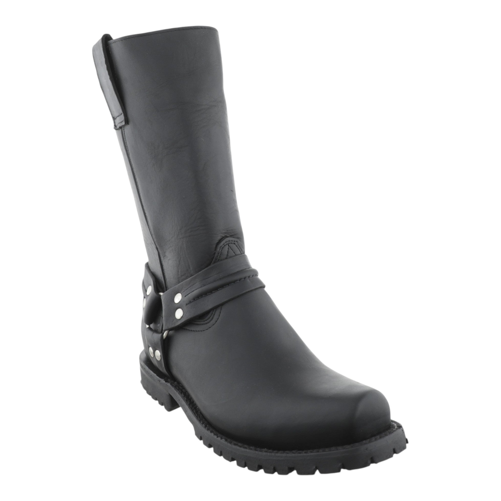 Tubo alto de piel lisa en bota biker trompa de cochino negra