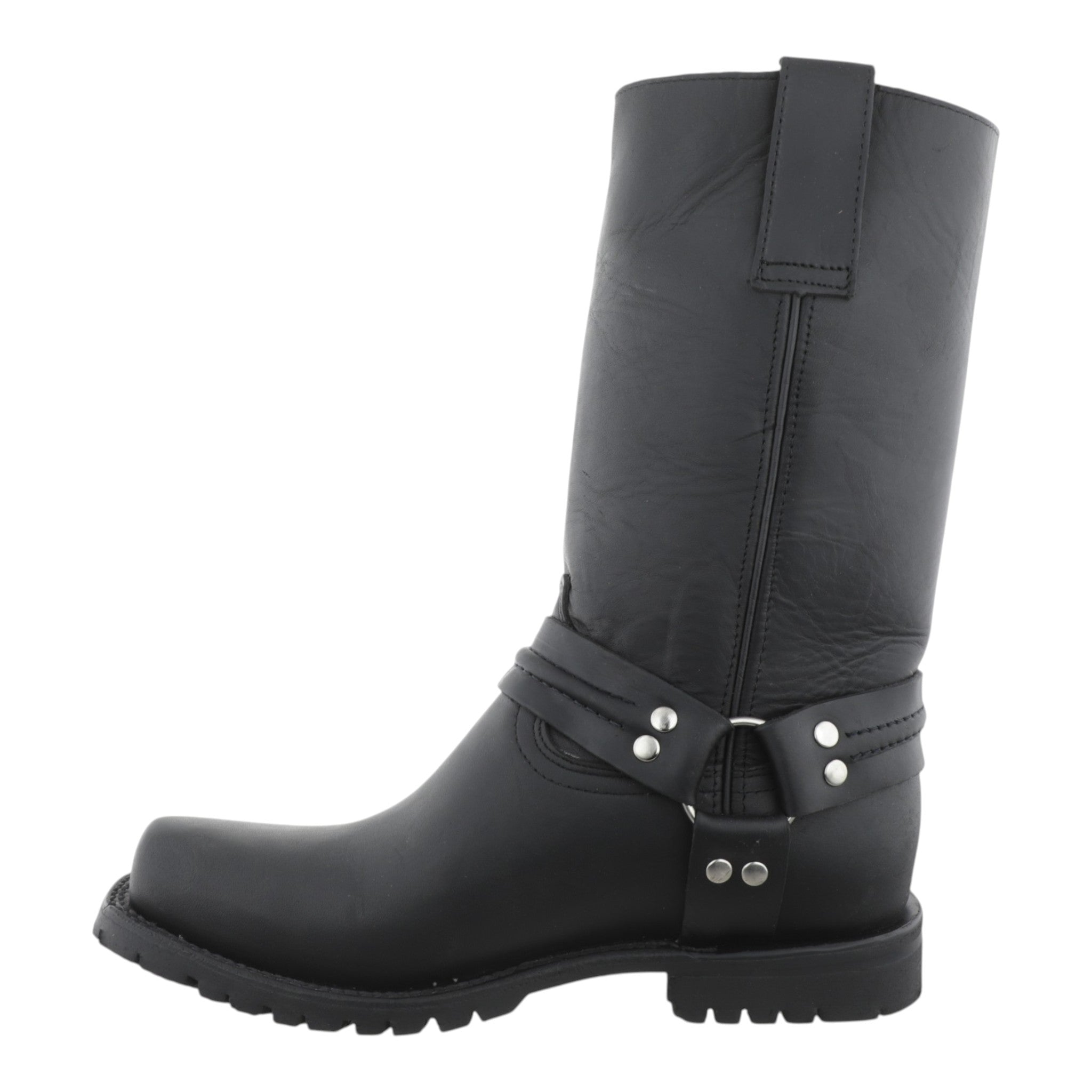 Bota trompa de puerco negra, vista de perfil lateral izquierdo