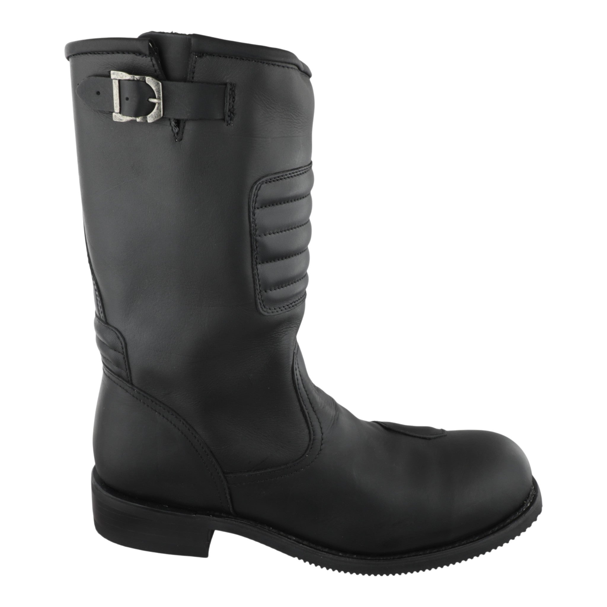 Detalle de la hebilla metálica lateral botas Caborca piel negra