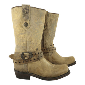 Vista lateral botas biker chopper Liberty paso tan para motociclista