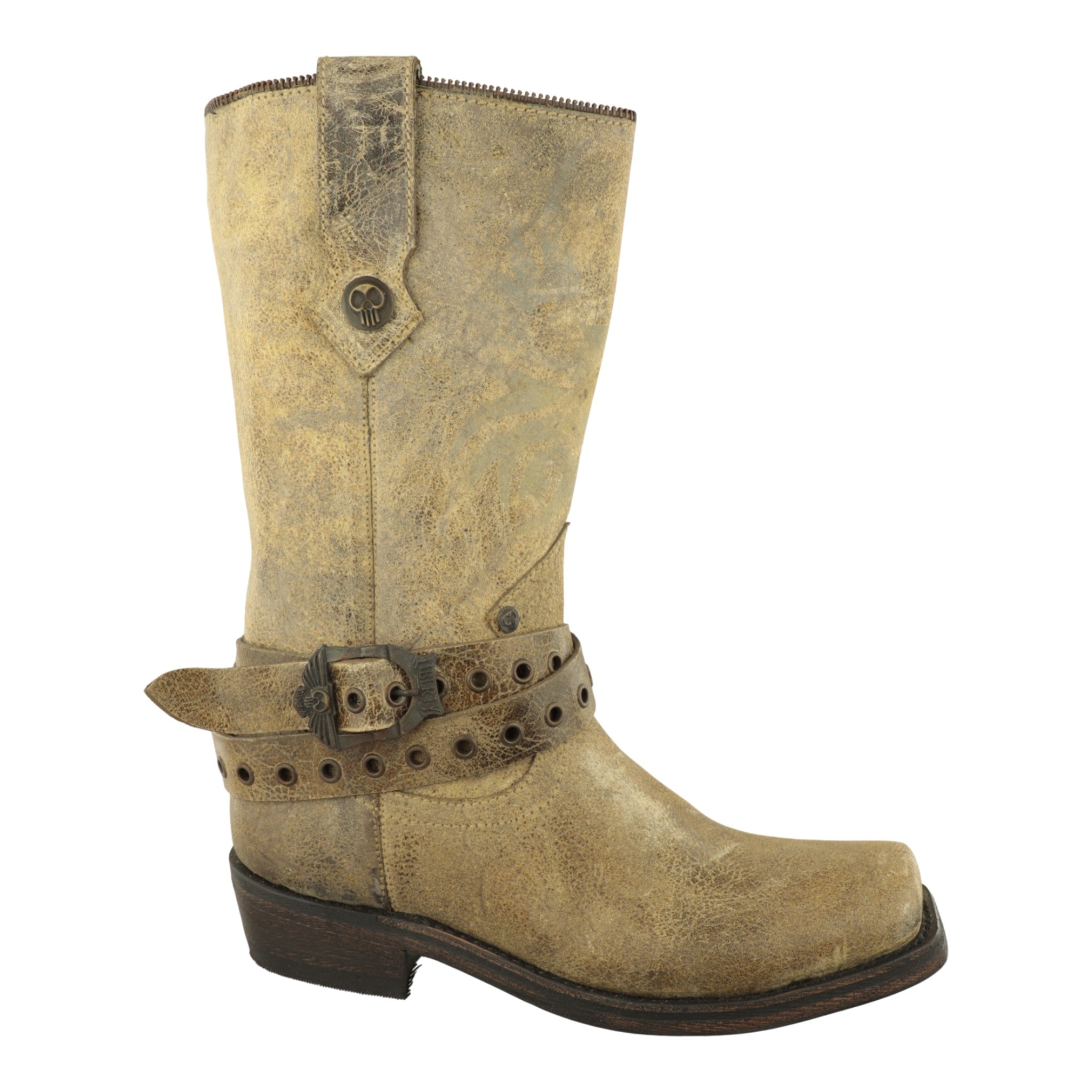 Botas vaqueras biker Liberty trompa de puerco piel vaqueta horma ancha