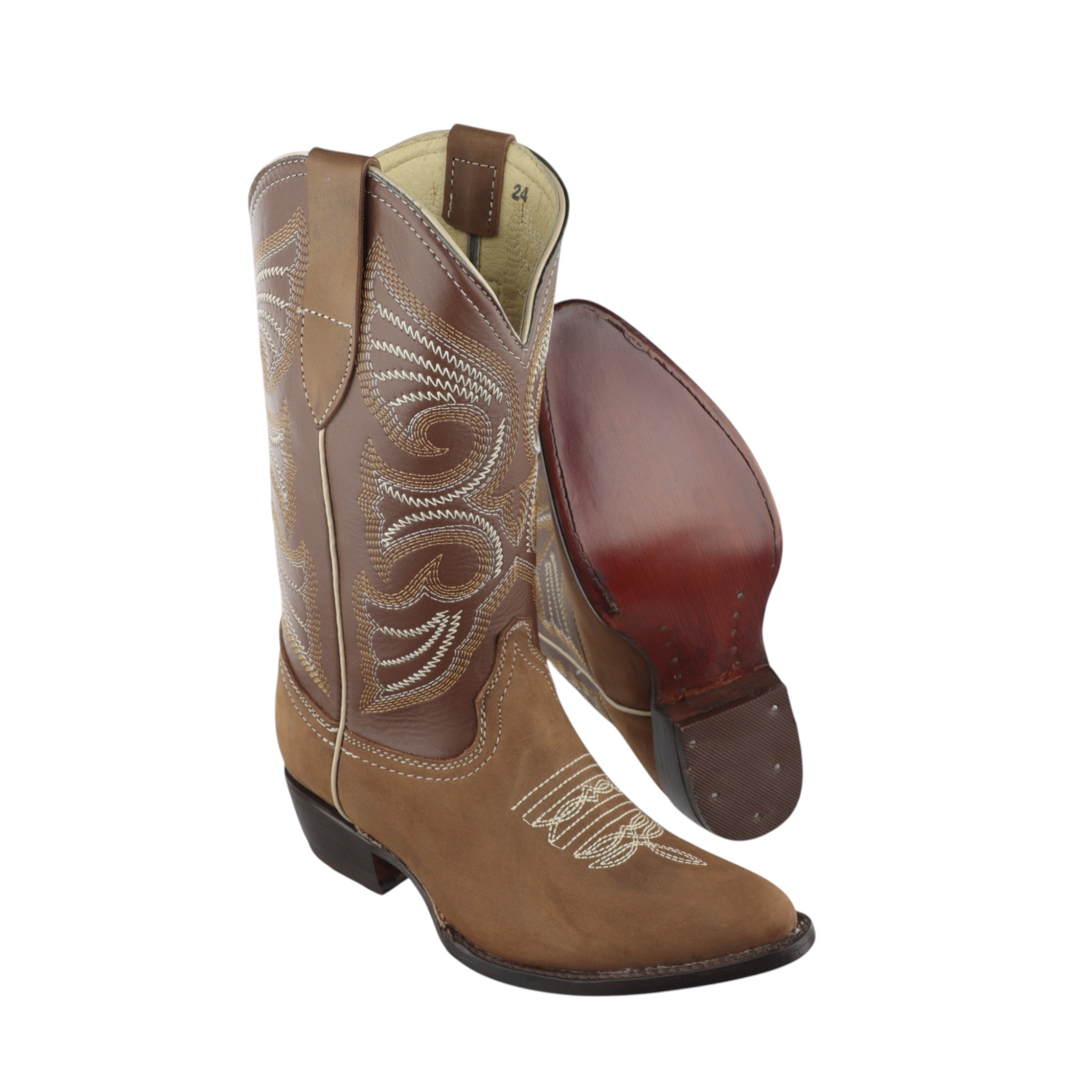 Botas Vaqueras Dama Piel Nobuck Oval Suela Vaqueta
