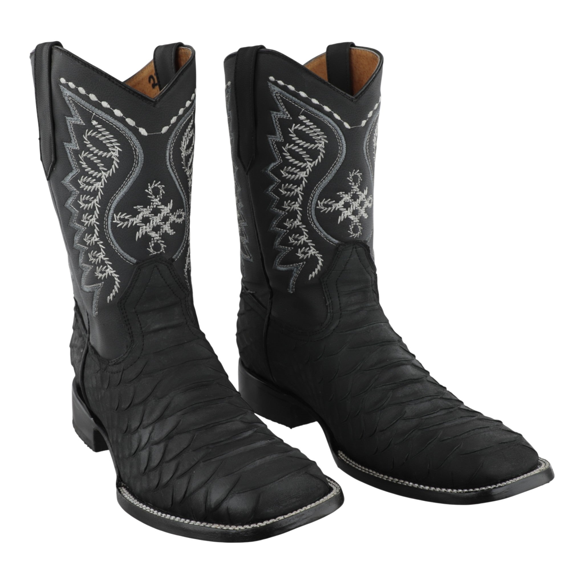 Vista lateral botas western imitacion pitón con bordado en el tubo