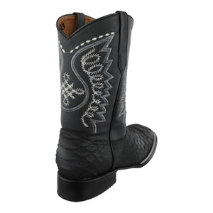 Vista del tacón y suela vaqueta botas bulldog de imitación pitón