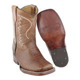 Botas western de niño tono miel con bordado decorativo en el tubo