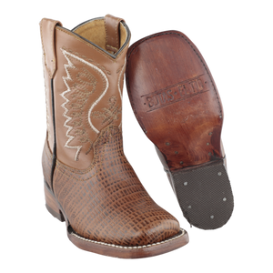 Botas western de niño tono miel con bordado decorativo en el tubo