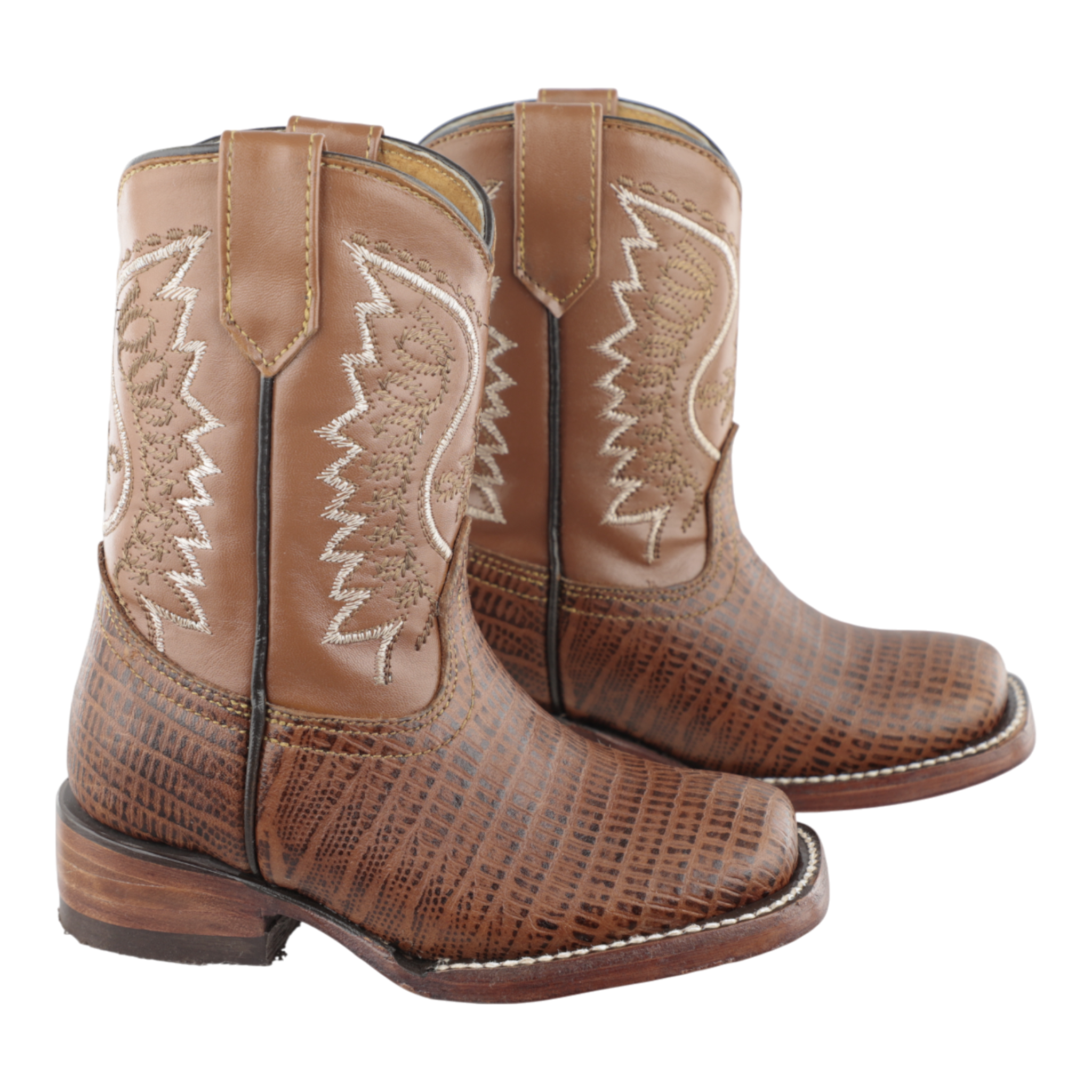 Vista lateral derecha botas vaqueras niño miel con suela Bulldog tradicional