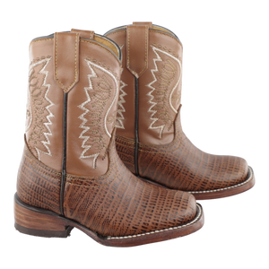 Vista lateral derecha botas vaqueras niño miel con suela Bulldog tradicional