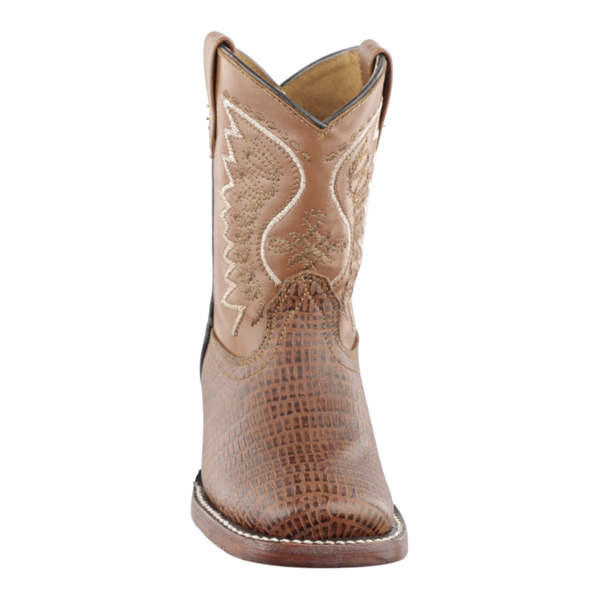 Acabado texturizado tipo armadillo en botas vaqueras para niño color miel