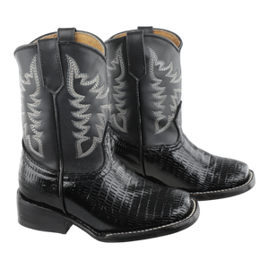 Detalle de textura armadillo en botas vaqueras niño color negro