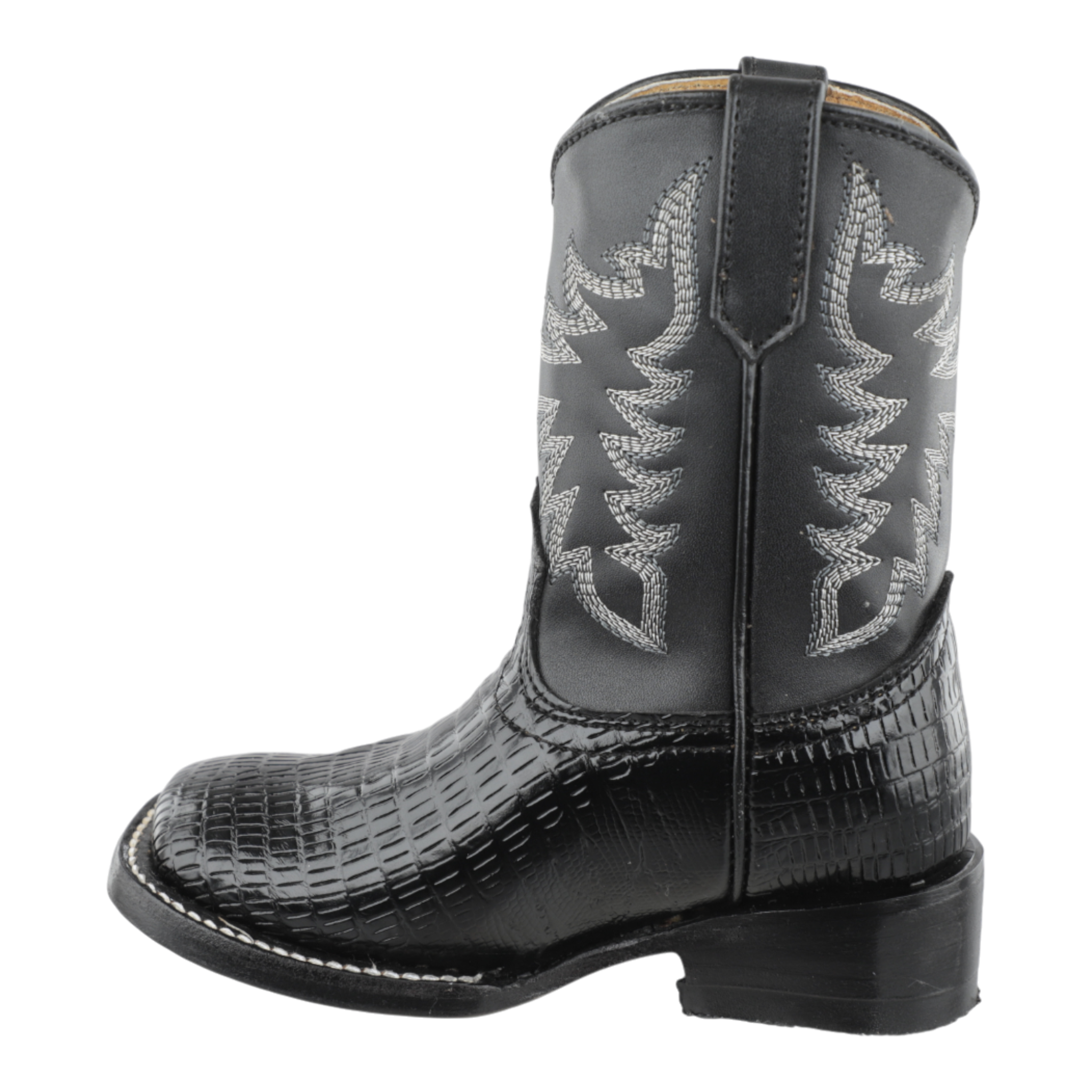 Botas western negras para niño con diseño artesanal y grabado armadillo