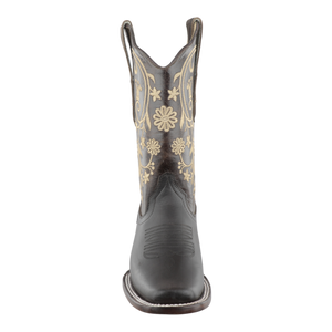 Vista frontal botas western de mujer piel graso rodeo